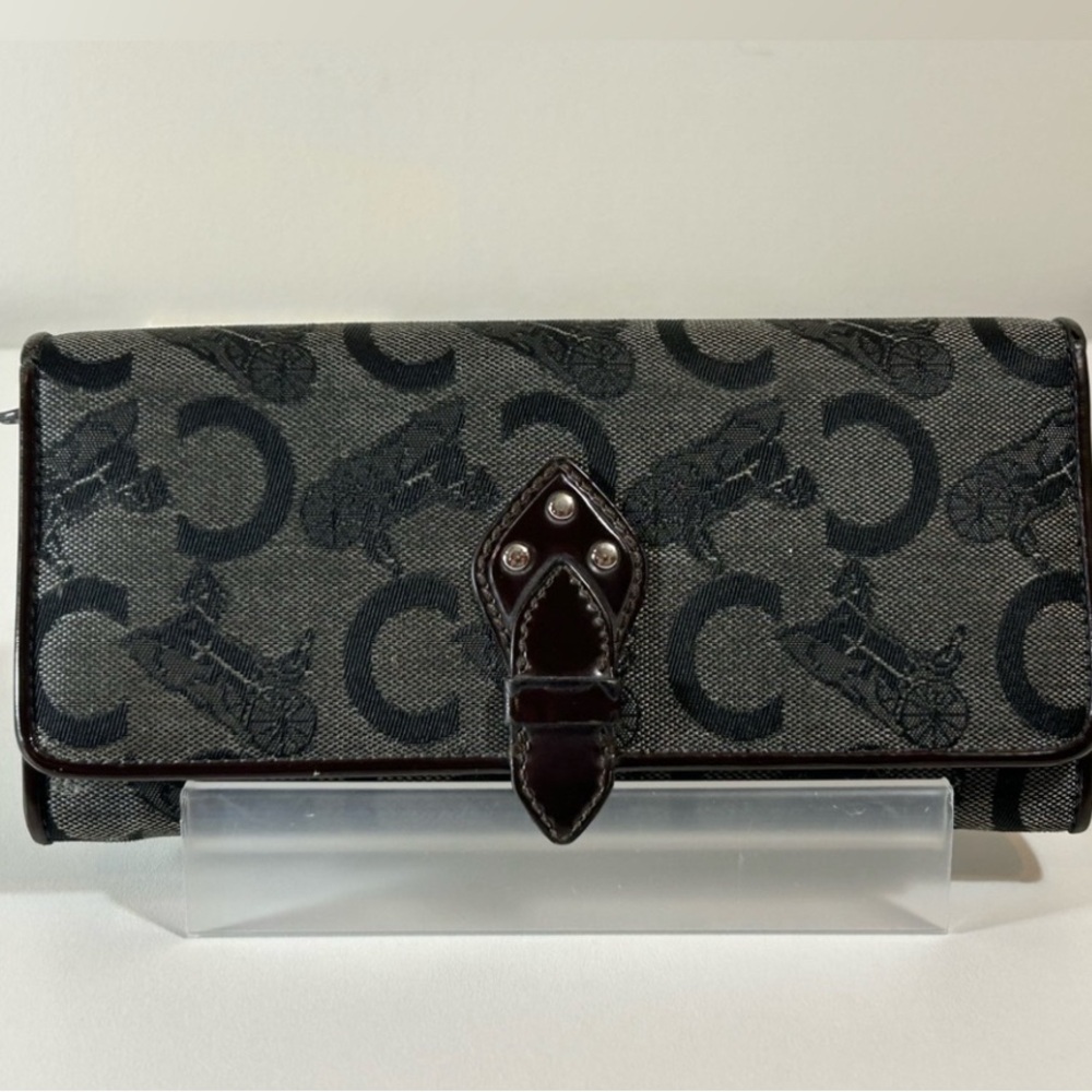CELINE black and Gray Monogram VINTAGE long Wallet